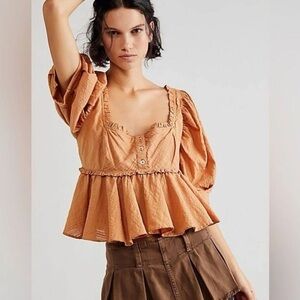 NWT Free People Leave It To Me Babydoll Crop Square Neck Top